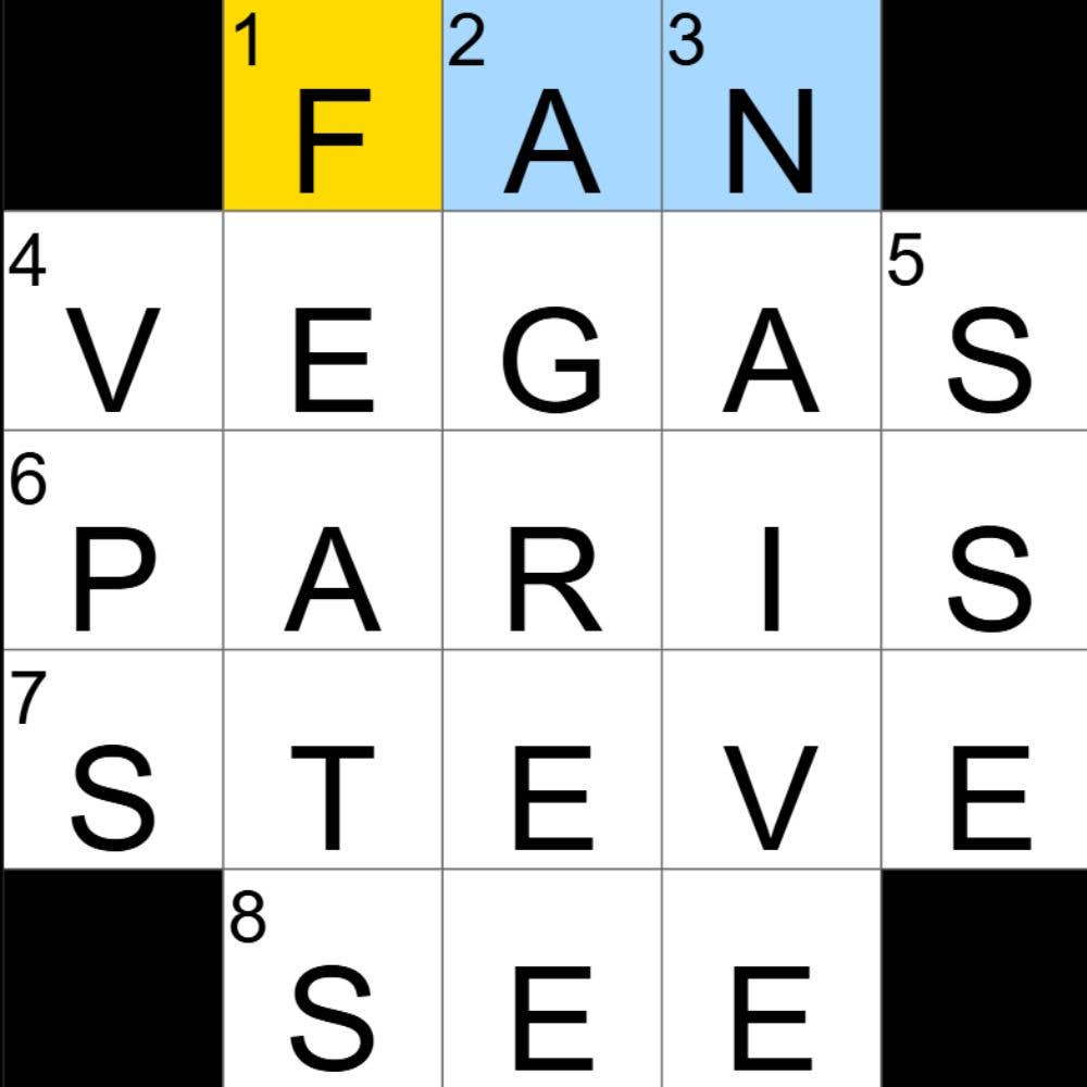 The completed NYT Mini Crossword for 14/09/2025, showing all the answers for each clue.