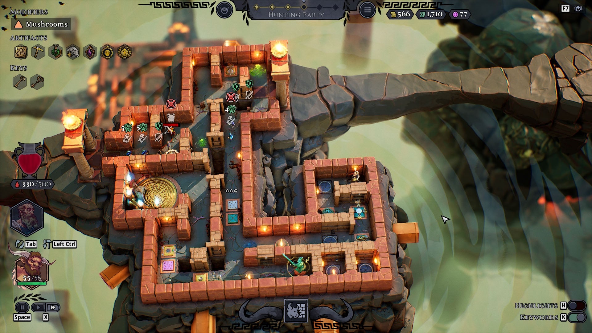 Mercenaries march through a trap-filled maze in Minos