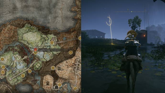 The Miquella’s Cross location at the Rauh Ancient Ruins in Elden Ring: Shadow of the Erdtree.