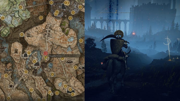 Miquella’s Cross location north of Castle Ensis in Elden Ring: Shadow of the Erdtree.