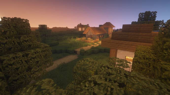 A Minecraft screenshot of a landscape displayed using Misa’s Realistic Texture Pack.