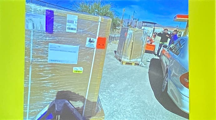 Photo of Playdates delivered to a construction site, from Cabel Sasser’s GDC talk.