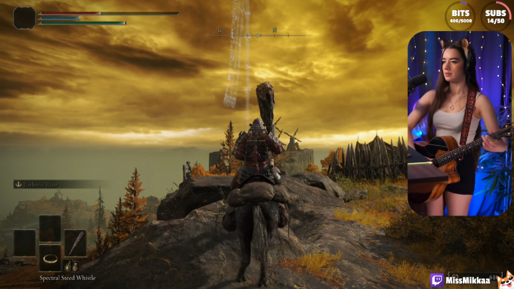 Twitch streamer MissMikkaa plays Elden Ring with a guitar