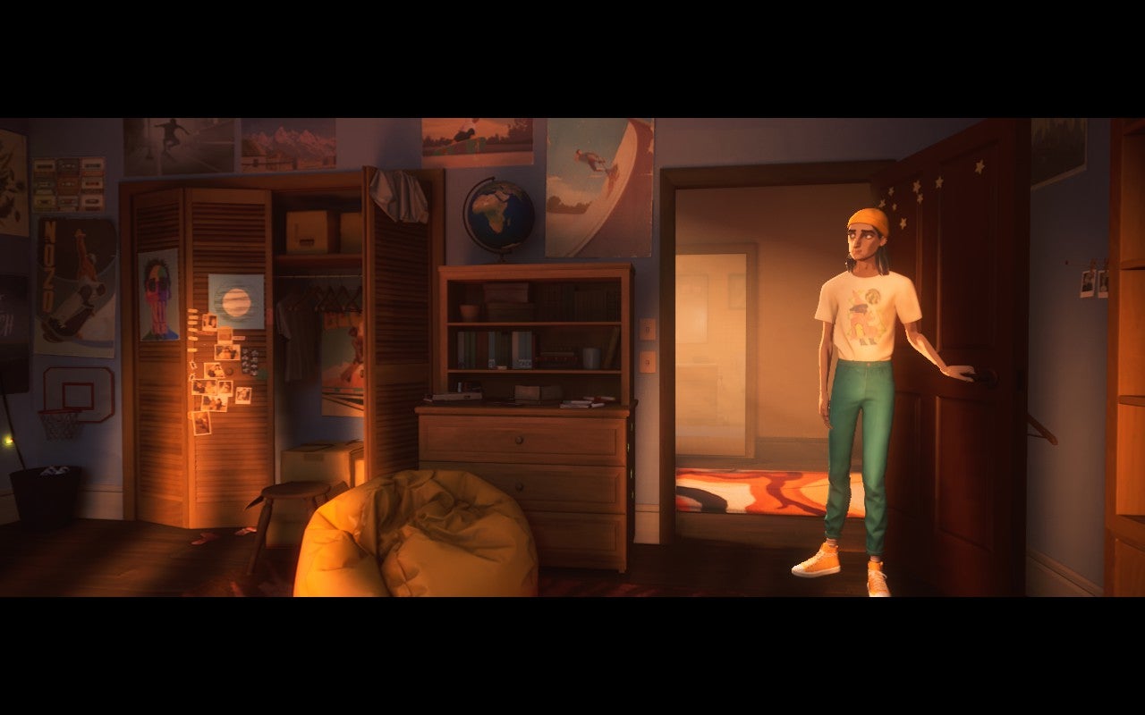 Mixtape screenshot showing Slater holding the door knob, waiting to leave Stacey's room for the final time