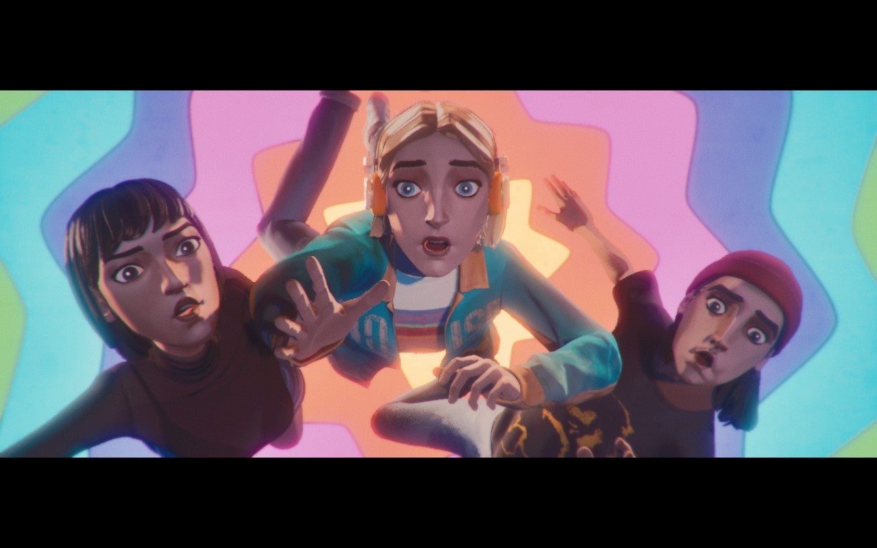 Mixtape screenshot showing the trio in front of a psychedelic background of concentric stars