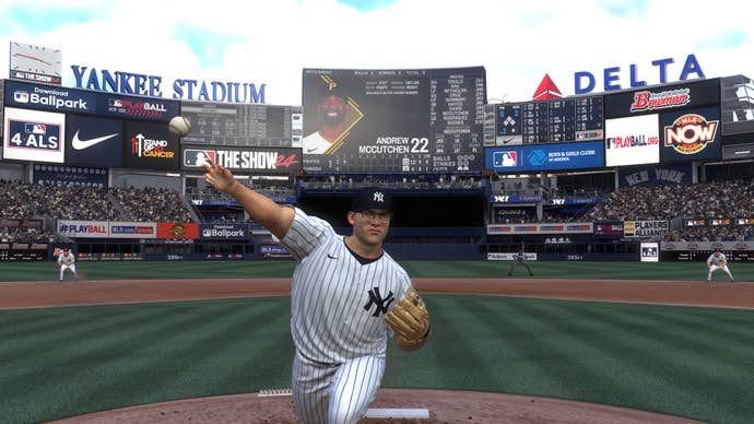 A Costanza pitching in MLB The Show 24.