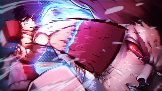 Artwork for the Roblox game MMA Legends, showing a Robloxified anime-style character fighting.