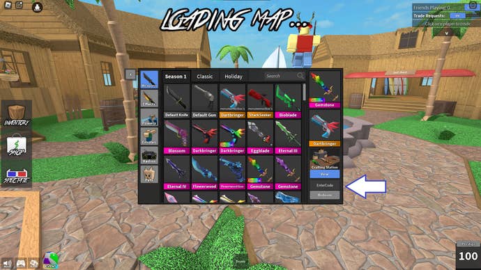 Screenshot from MMV in Roblox showing the game's codes page.