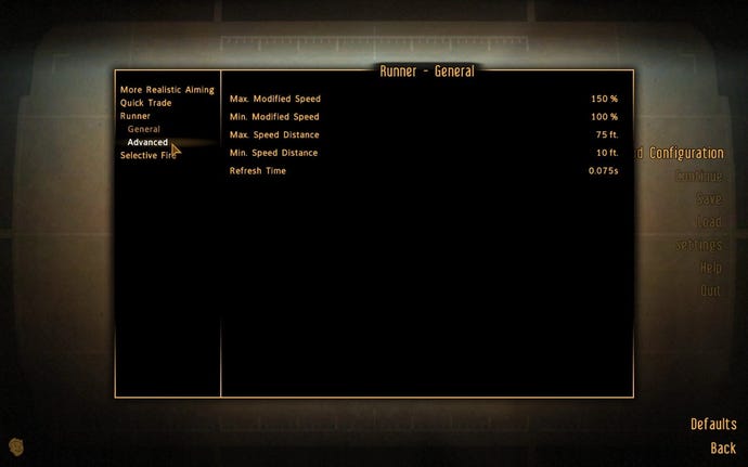 A menu screen showing the Mod Configuration Menu mod in Fallout: New Vegas