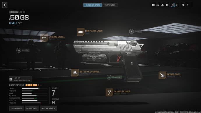 Screenshot of .50 GS attachments in Modern Warfare 3