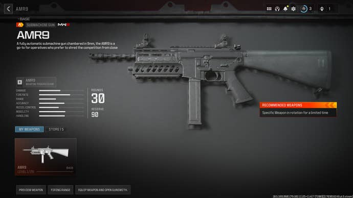 Screenshot of the AMR9 in Modern Warfare 3