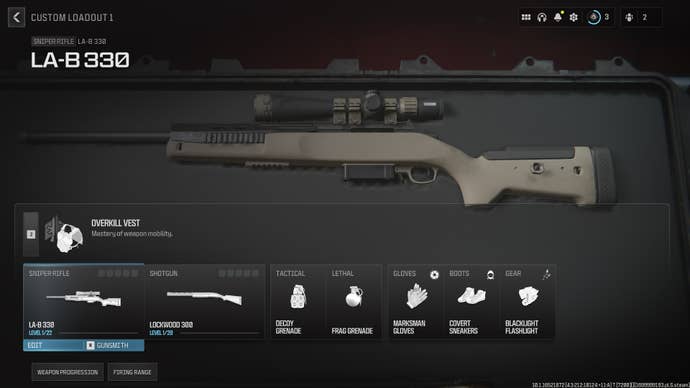Screenshot of a LA-B 330 loadout in Modern Warfare 3