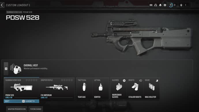 Screenshot of a PDSW 528 loadout in Modern Warfare 3
