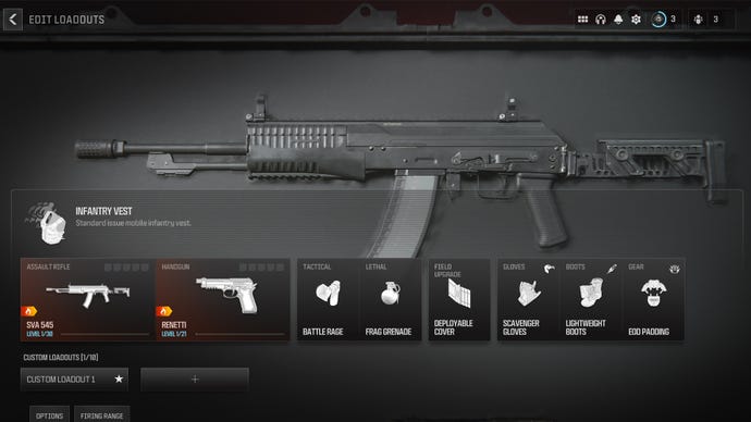 Screenshot of a SVA 545 equipment loadout in Modern Warfare 3