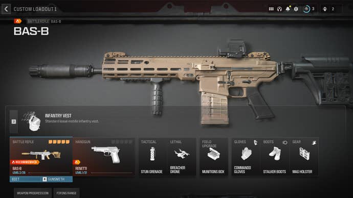 Screenshot of a BAS-B equipment loadout in Modern Warfare 3