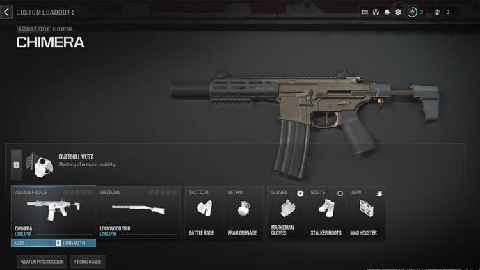 Screenshot of a Chimera loadout in Modern Warfare 3