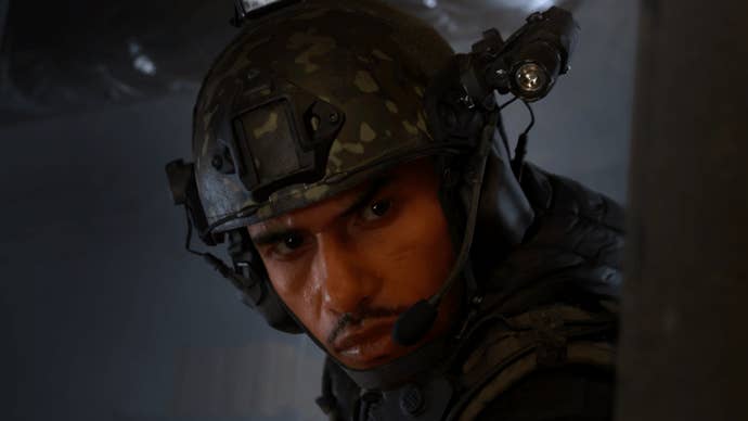 A close-up of a soldier’s face in Modern Warfare 3.