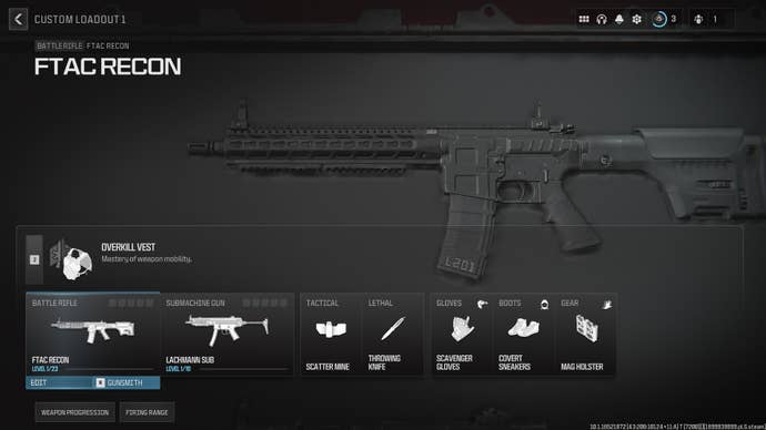 Screenshot of an FTAC Recon loadout in Modern Warfare 3