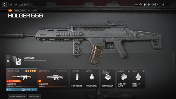 Screenshot of a Holger 556 loadout in Modern Warfare 3