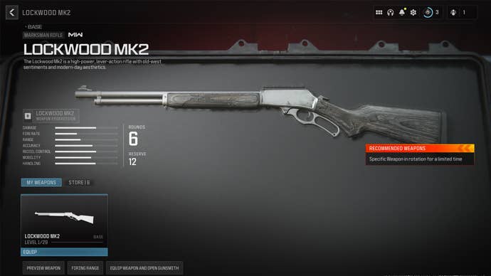 Screenshot of the Lockwood Mk2 starting stats in Modern Warfare 3