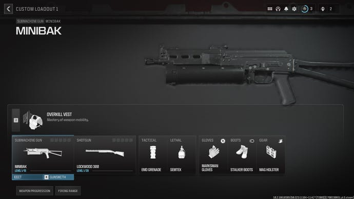 Screenshot of a Minibak loadout in Modern Warfare 3