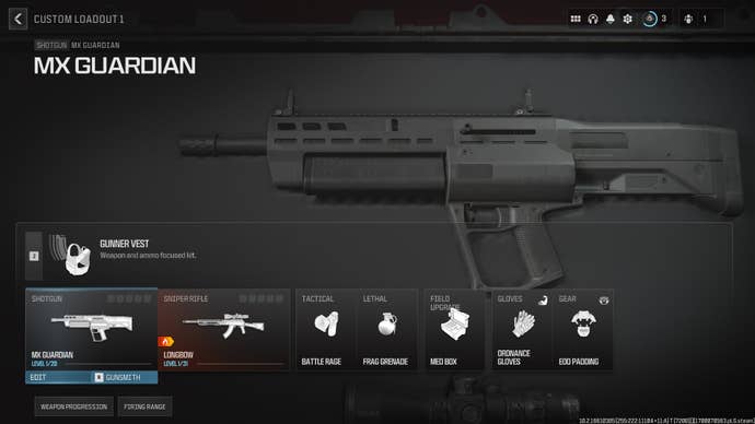 Screenshot of a MX Guardian loadout in Modern Warfare 3