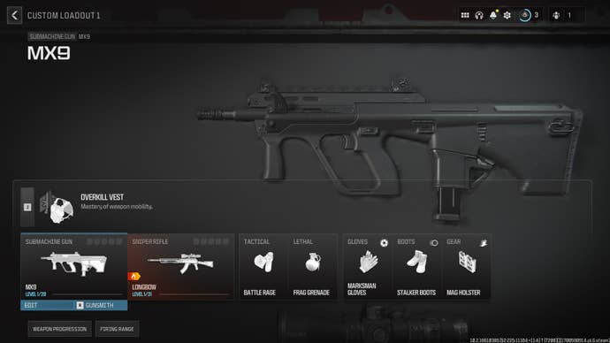 Screenshot of a MX9 loadout in Modern Warfare 3