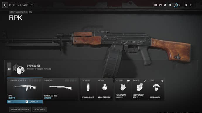 Screenshot of an RPK loadout in Modern Warfare 3