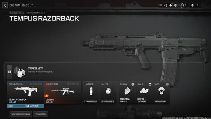 Screenshot of a Tempus Razorback loadout in Modern Warfare 3