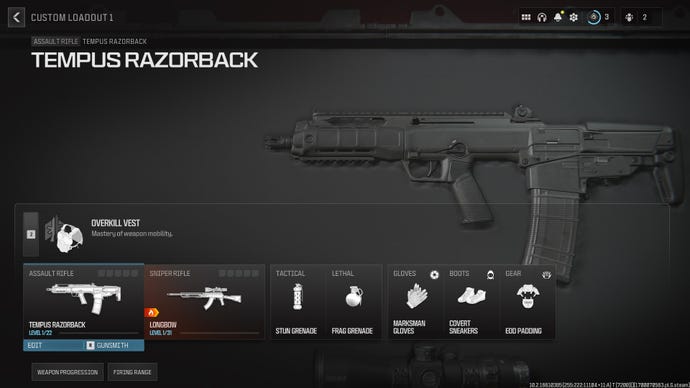 Screenshot of a Tempus Razorback loadout in Modern Warfare 3