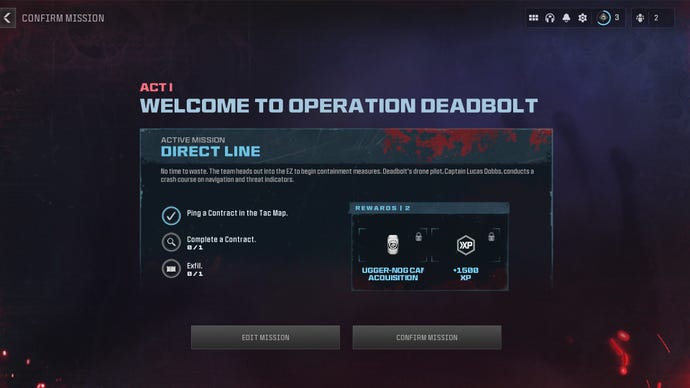 Screenshot of the first main mission in MWZ