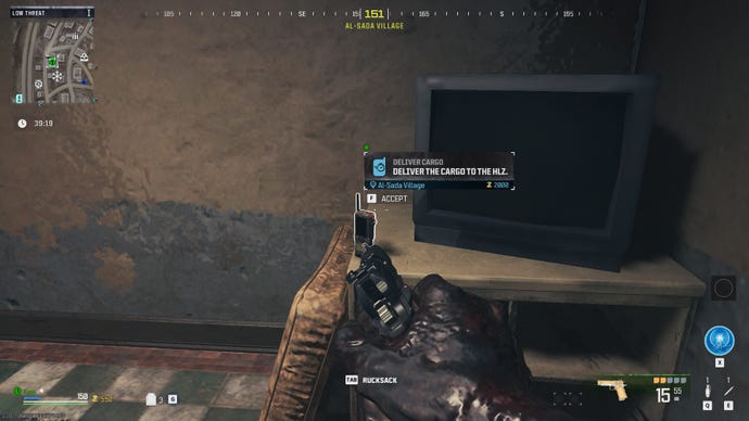 Screenshot of a contract mission in MWZ