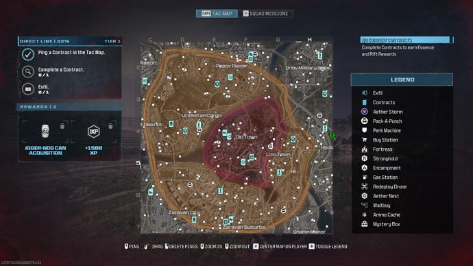 Screenshot of the map in MWZ