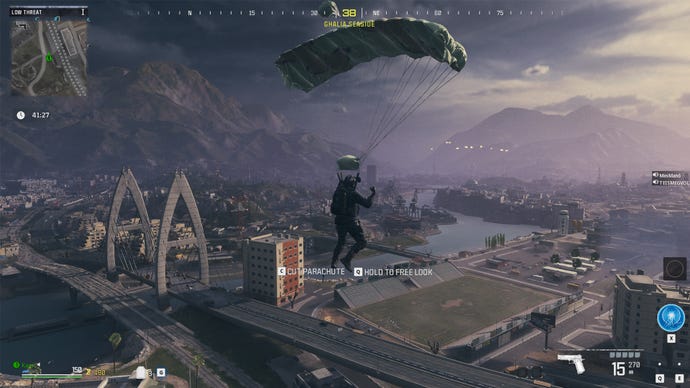 Screenshot of the parachute mechanic in MWZ