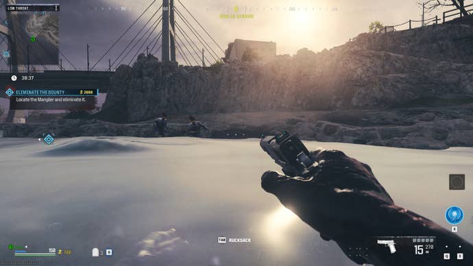 Screenshot of the player swimming away from zombies in MWZ