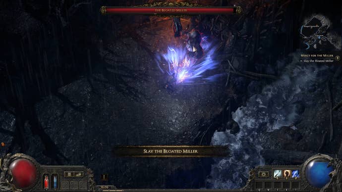 The Monk attacks the Bloated Miller in Path of Exile 2.