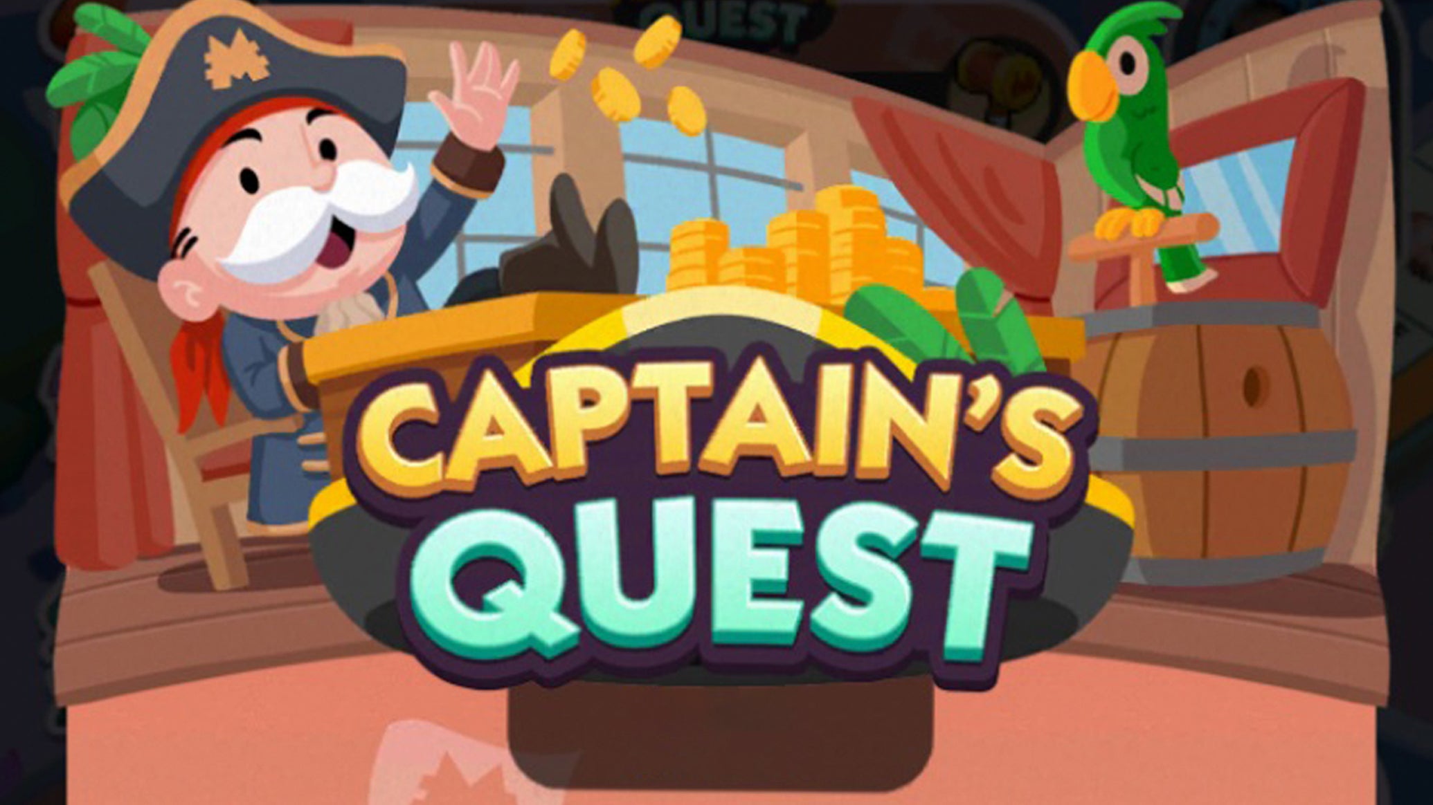Artwork for the Monopoly Go Captain's Quest event showing the Monopoly mascot dressed up as a pirate. - 1