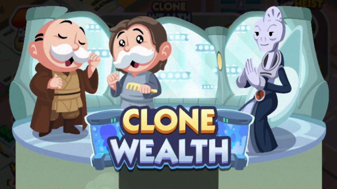 Monopoly Go artwork for the Clone Wealth event, showing the Monopoly mascot dressed up as a Jedi Knight. - 1