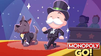 Artwork promoting one of the limited-time tournament events in Monopoly Go, showing the Monopoly mascot walking on a red carpet.