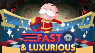 Artwork for the Monopoly Go Fast and Luxurious event, showing the Monopoly mascot wearing an F1-style racing suit.