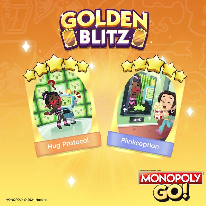 Monopoly Go artwork showing the stickers that could be traded during the Golden Blitz event that launched on April 30th 2025.