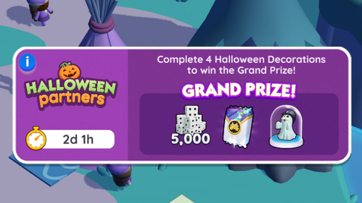 A Monopoly Go user interface showing the Grand Prize that was on offer for the Halloween Partners event. - 3