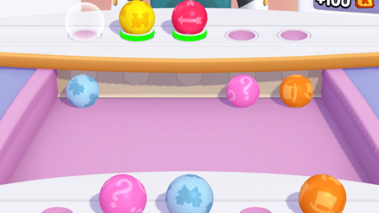 An incomplete sequence of coloured balls in the Juggle Jam mini-game in Monopoly Go. - 3