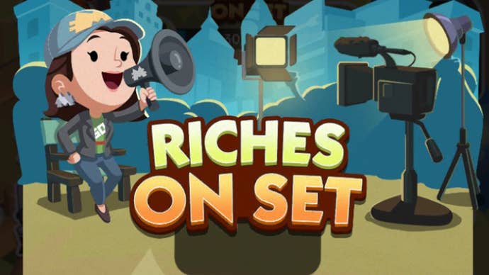 Monopoly Go artwork for the Riches On Set event, showing a female character sat in a director’s chair with a megaphone.