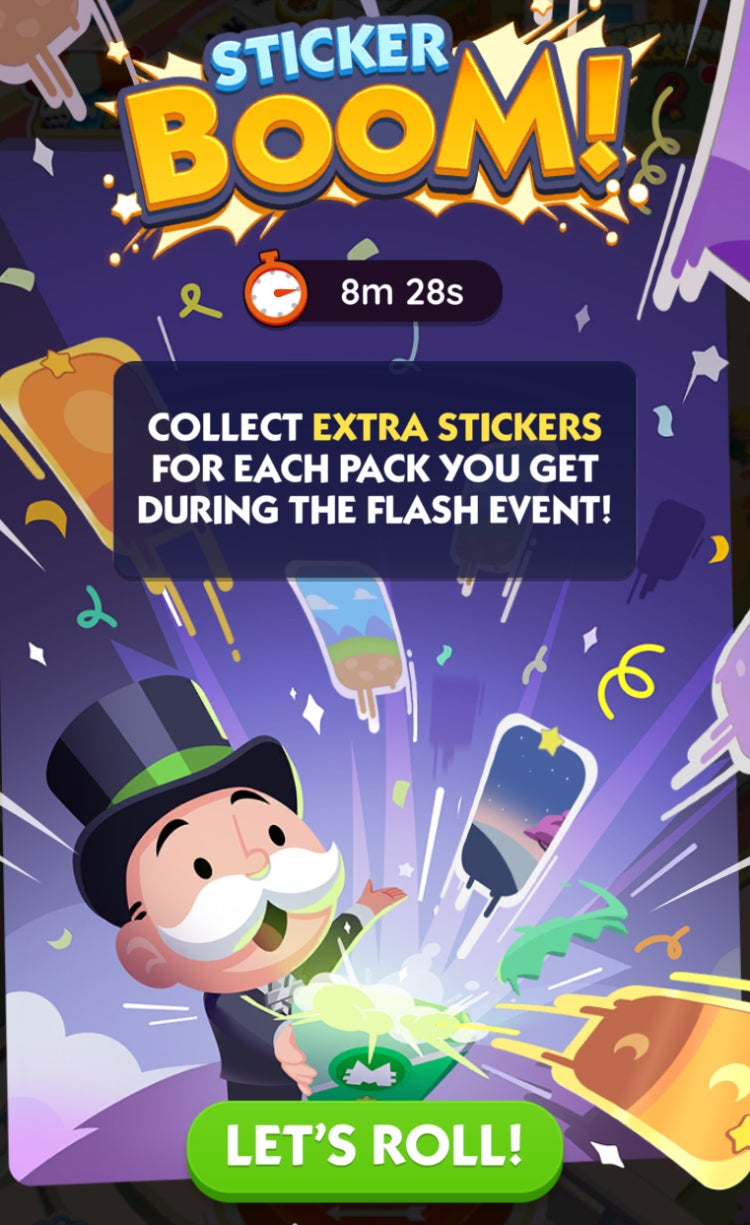 The in-game menu for the Monopoly Go Sticker Boom event. - 3