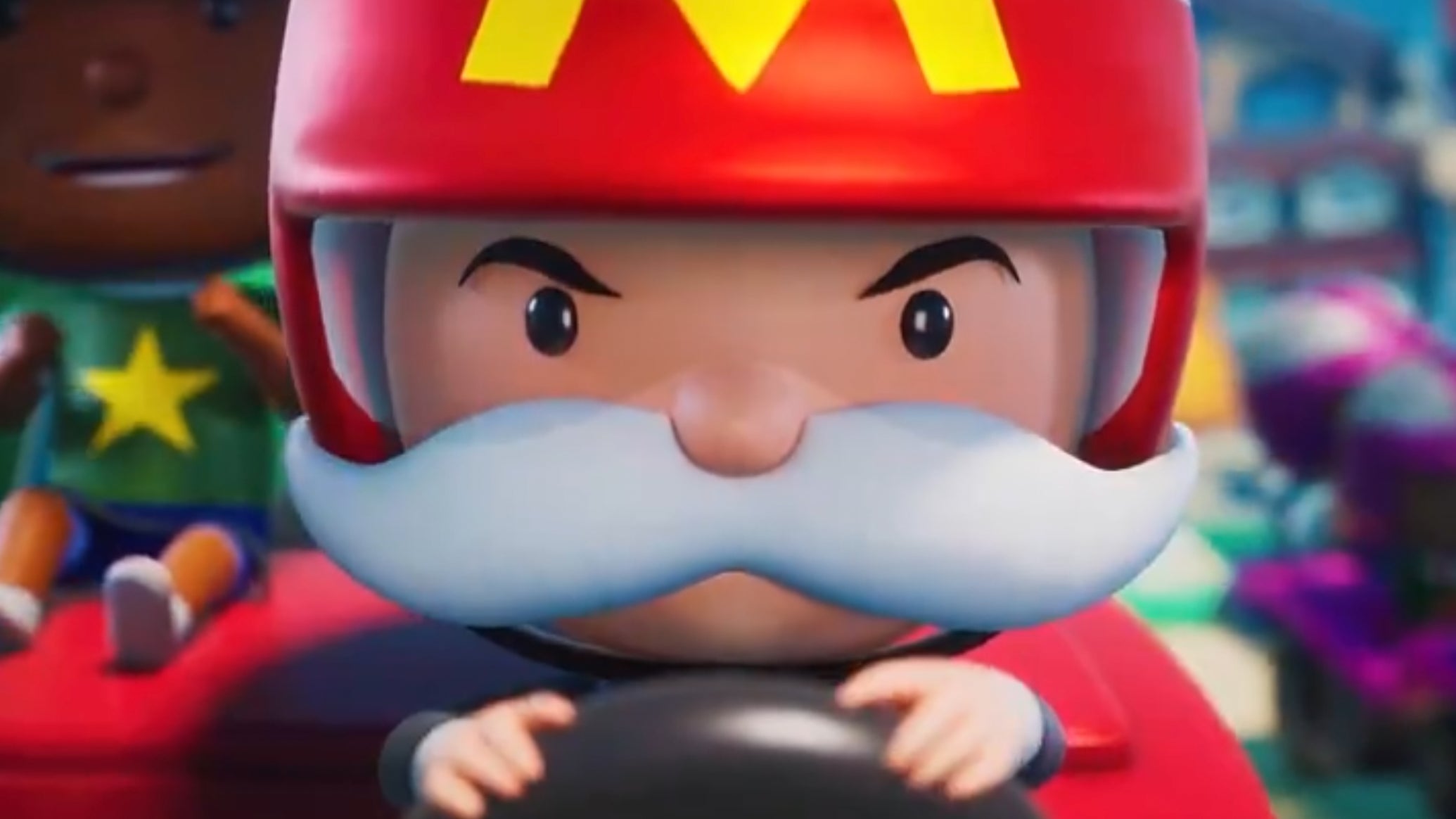 Monopoly Go Tycoon Racers promotional picture, showing the Monopoly mascot wearing a racing helmet. - 1