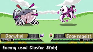 A whale creature and an eyeball creature face off in Monster Crown.