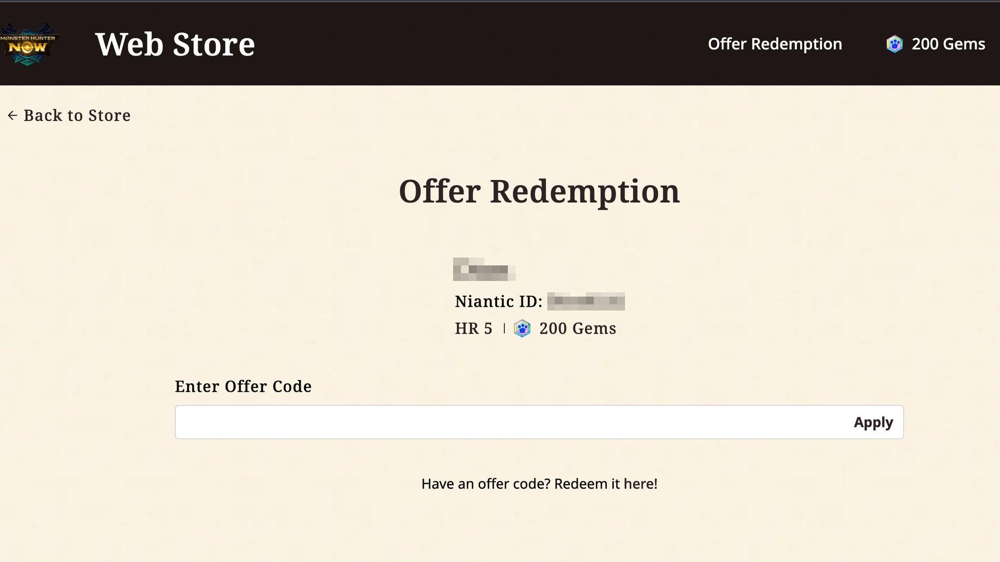 Website used to redeem Monster Hunter Now codes, with an arrow pointing at the textbox used to type in codes. - 4