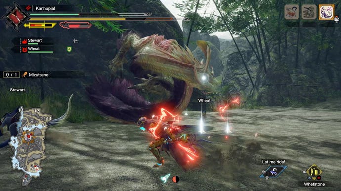 A warrior fights a big water dragon monster in Monster Hunter Rise on PC