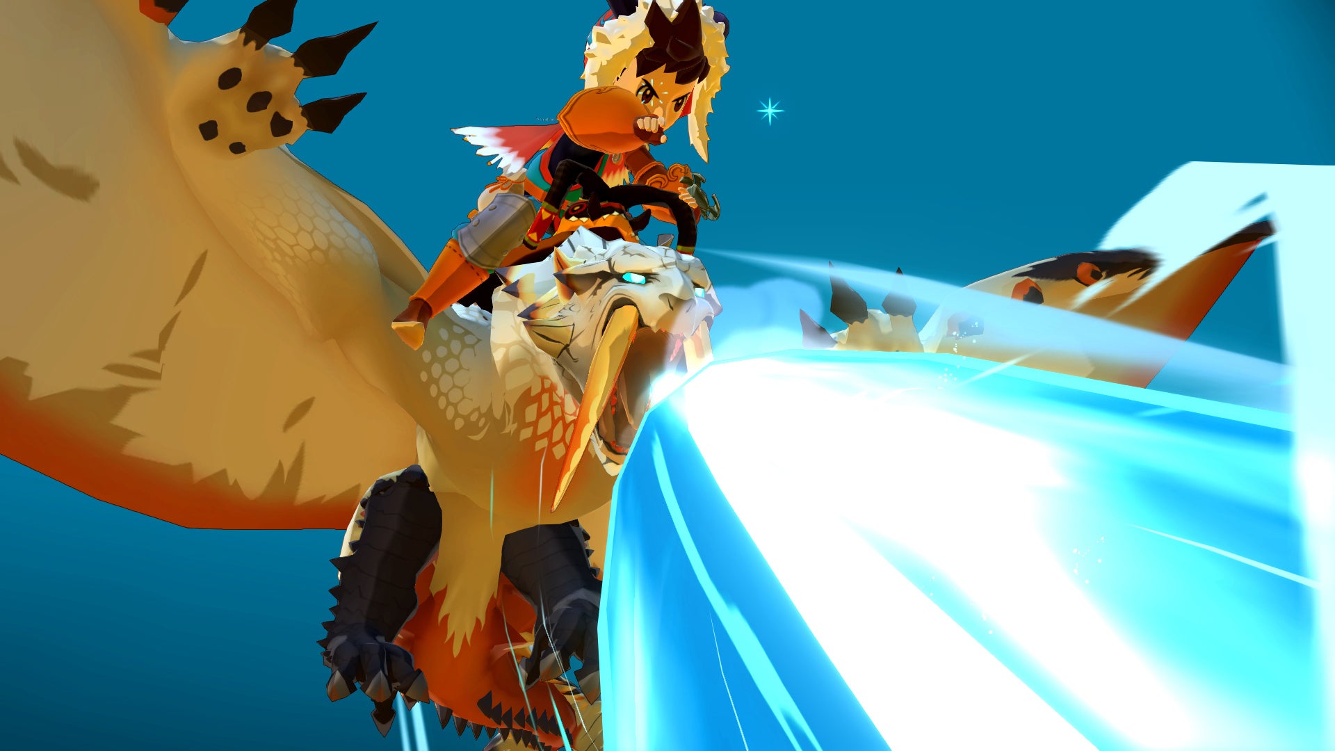 A flying monster unleashes a blue blast of energy in Monster Hunter Stories' remaster on PC - 4